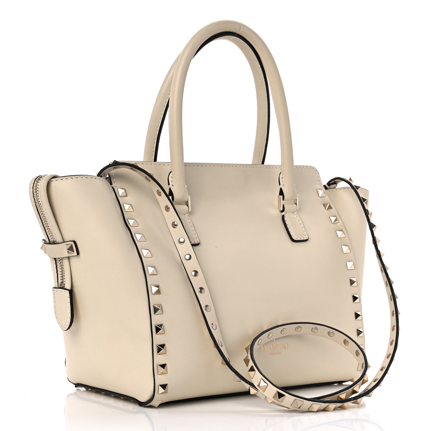 Vitello Small Rockstud Double Handle Tote Ivory