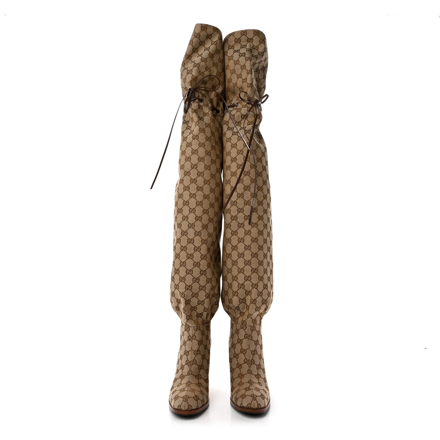 Gucci Monogram Over the Knee Boots 39 Beige Ebony 2 of 7