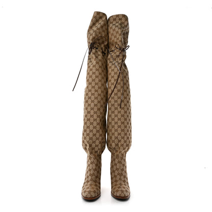 Gucci Monogram Over the Knee Boots 39 Beige Ebony 2 of 7