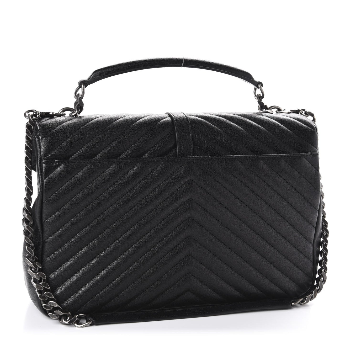 Sheepskin Matelasse Chevron Monogram Large College Satchel Black