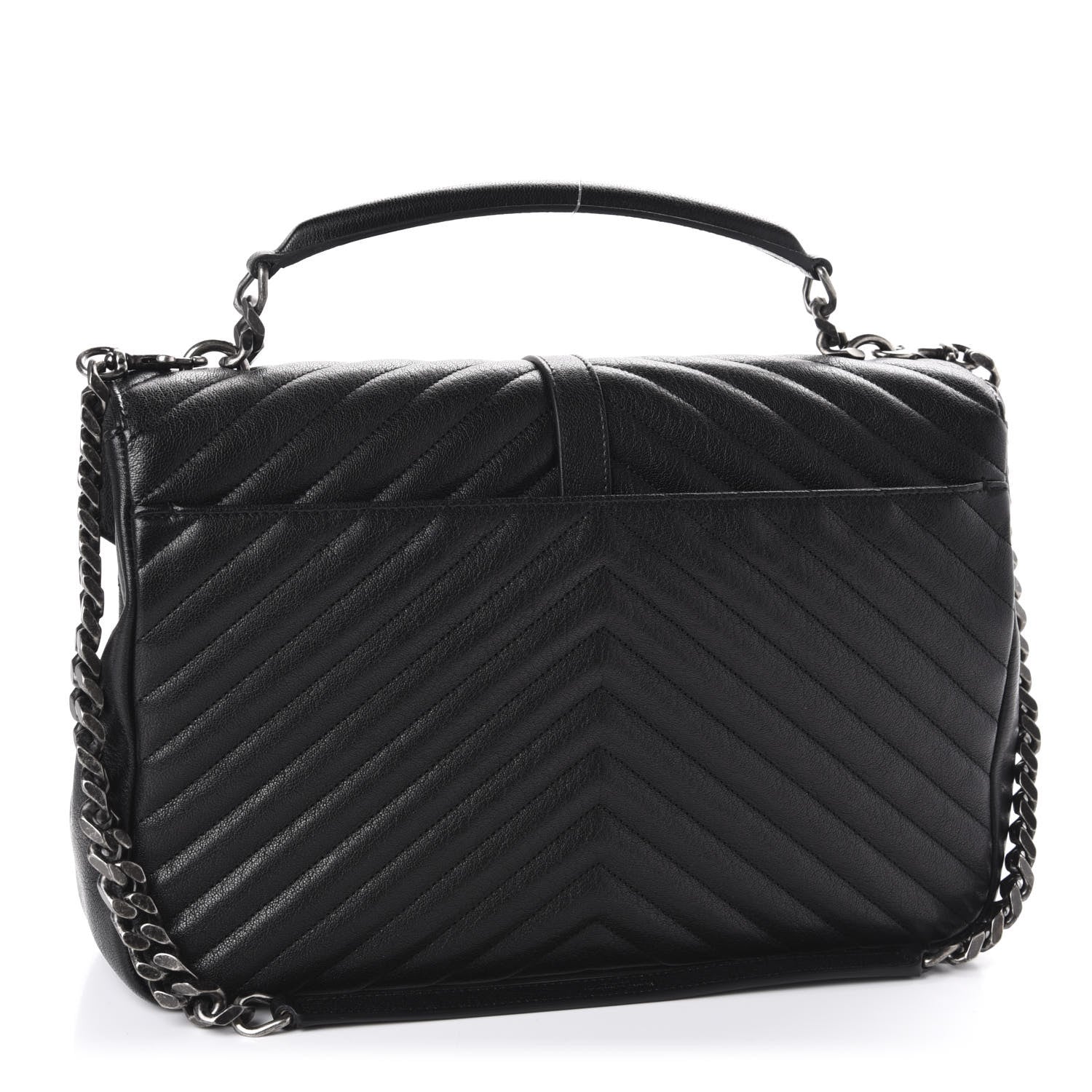 Saint Laurent Sheepskin Matelasse Chevron Monogram Large College Satchel Black 3 of 11