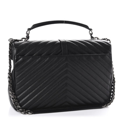 Saint Laurent Sheepskin Matelasse Chevron Monogram Large College Satchel Black 3 of 11