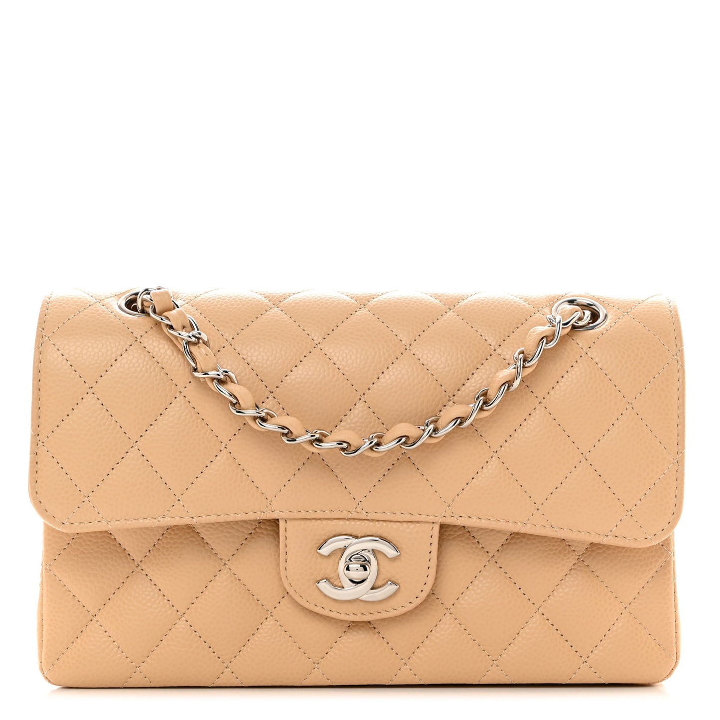 Caviar Quilted Small Double Flap Beige