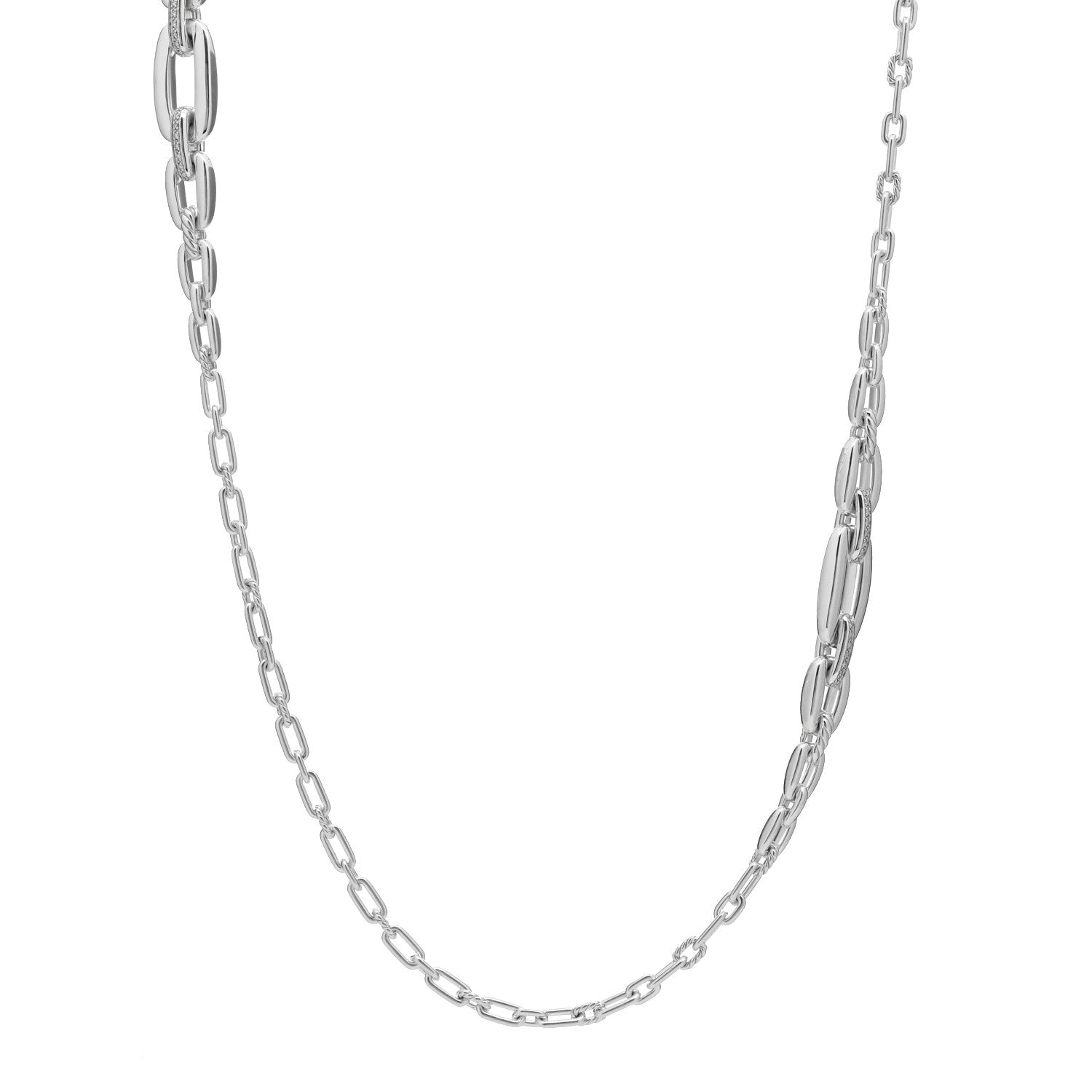 David Yurman Sterling Silver Diamond Wellesley Long Chain Link Necklace 1 of 5