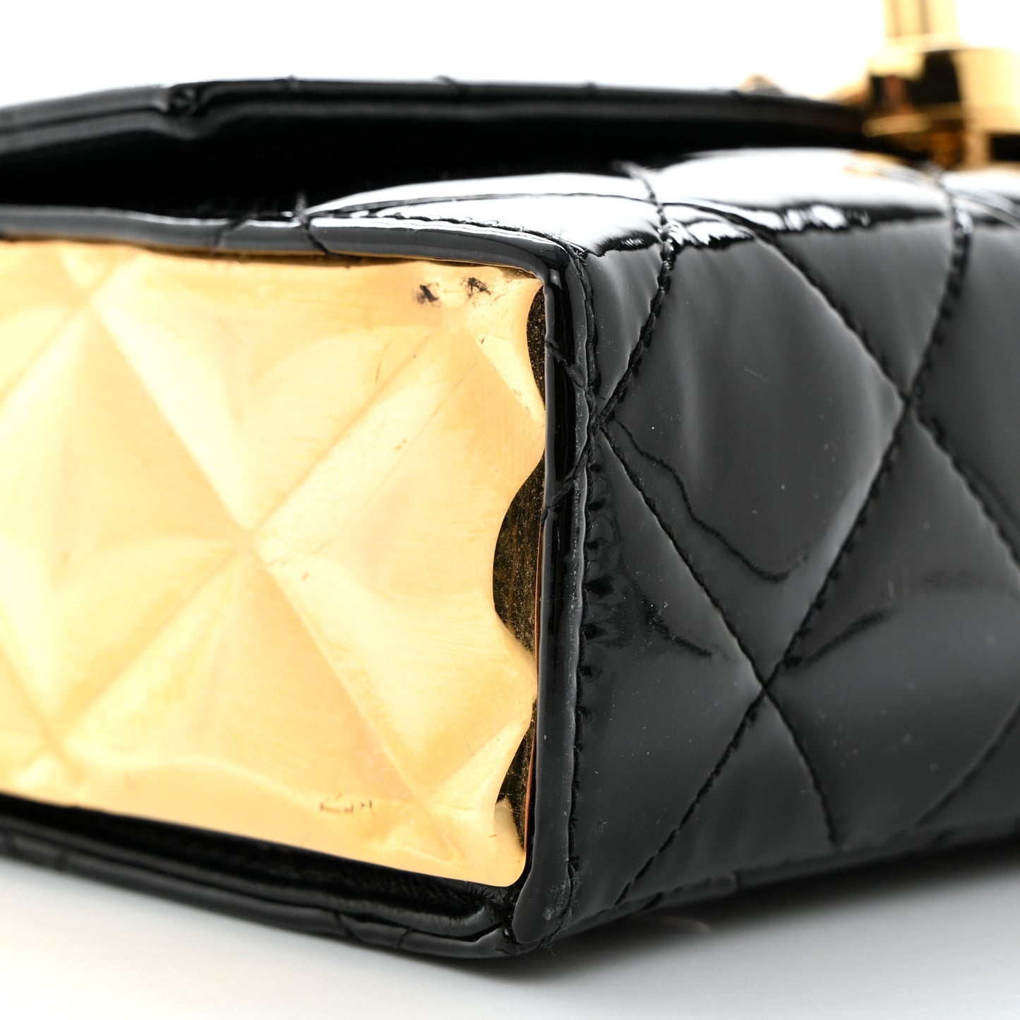 Patent Quilted Mini Golden Plate Flap Black