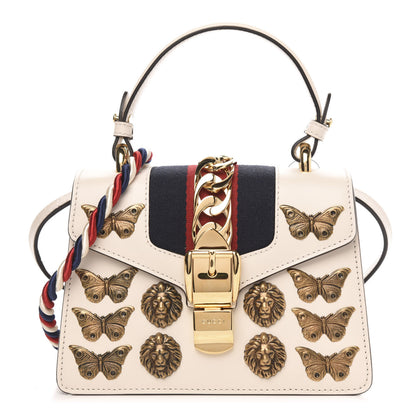 Gucci Calfskin Animal Studs Mini Sylvie Top Handle Bag White 1 of 10