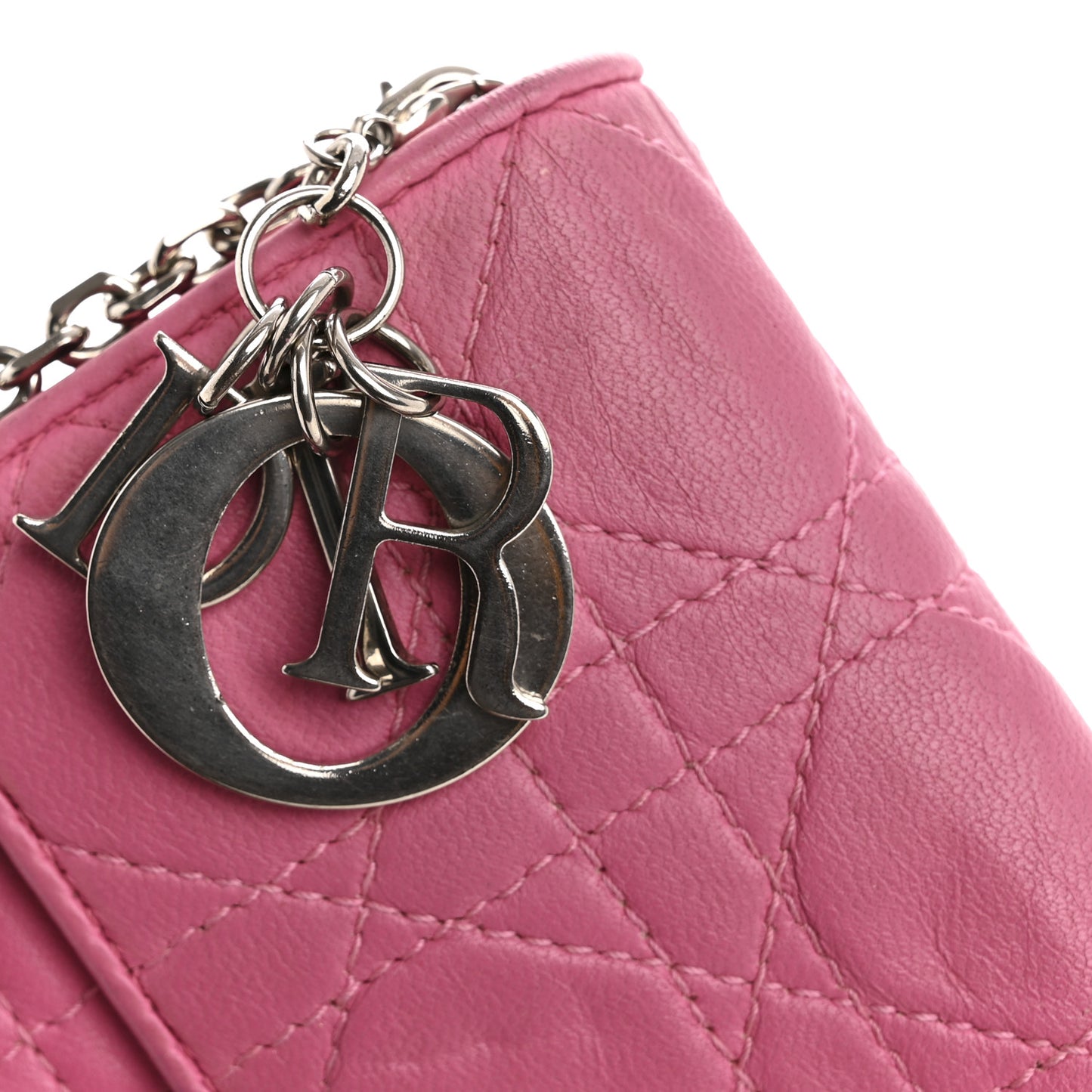 Lambskin Cannage Lady Dior Rendezvous Wallet On Chain Fuchsia