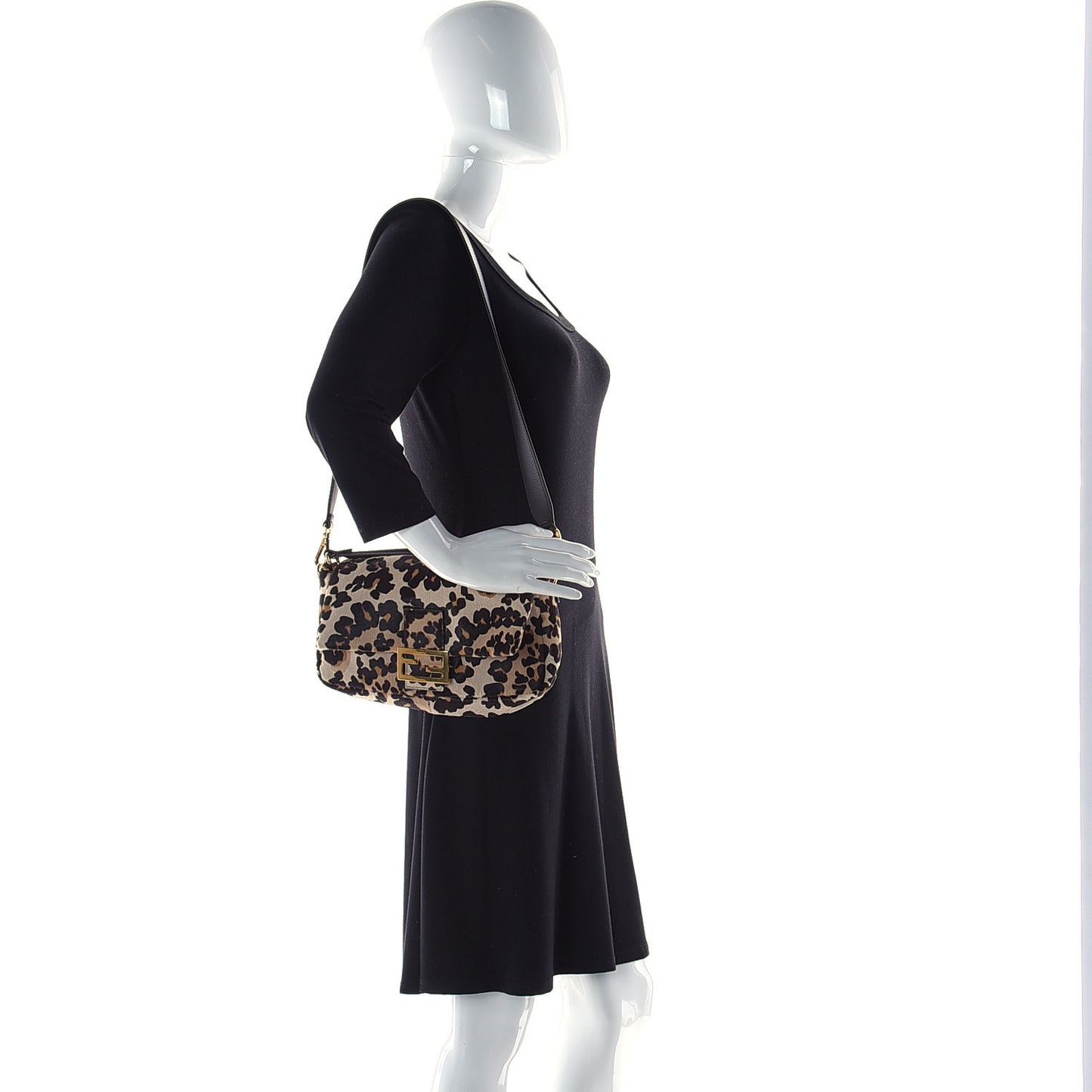 Vitello Pelo Seta Paisley Leopard Print Baguette Cammello Beige Black