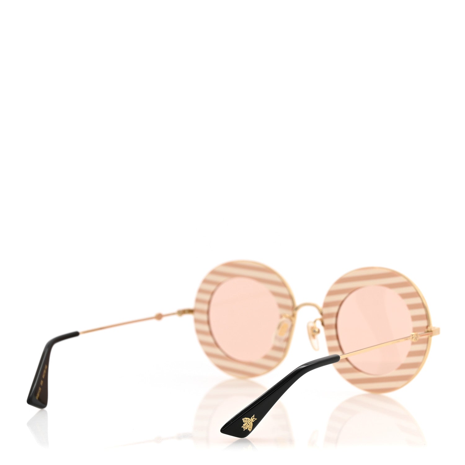 Gucci Metal Acetate Striped Soave Amore Round Frame Sunglasses GG0113S  Gold Pink 4 of 7