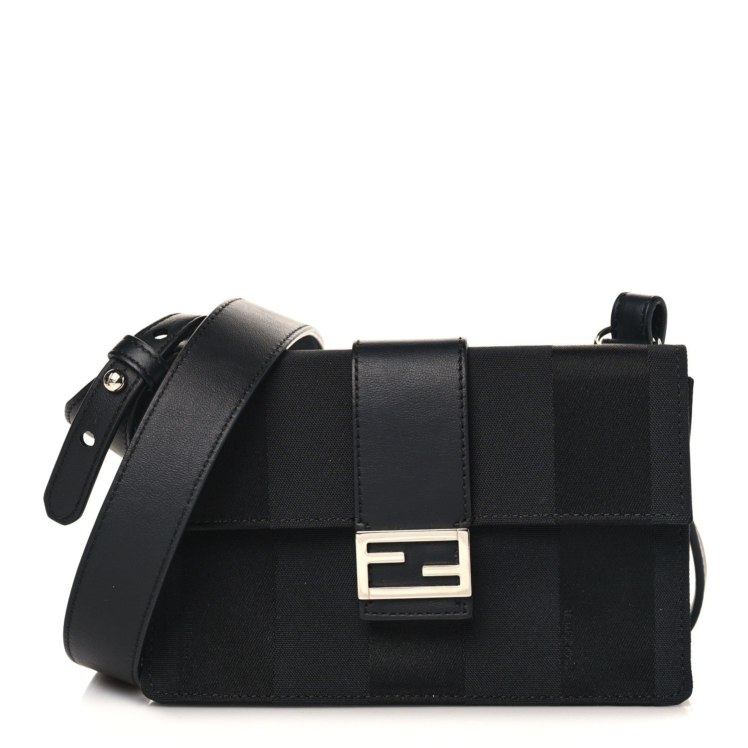 Fendi Recycled Nylon Vitello Grace Light Pequin Baguette Belt Pouch Black 1 of 9