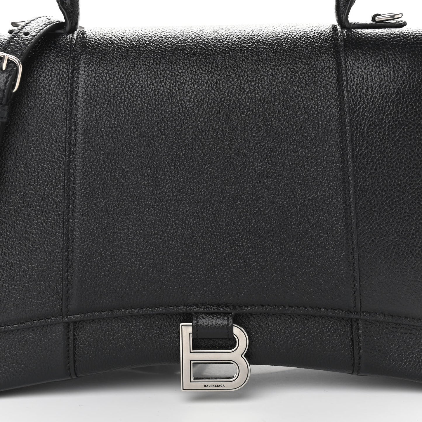 Grained Calfskin Medium Hourglass Top Handle Bag Black