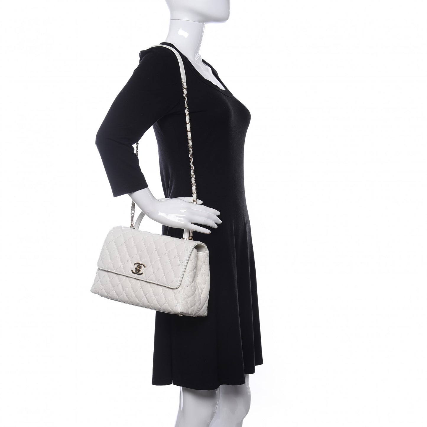 Caviar Quilted Small Coco Handle Flap White
