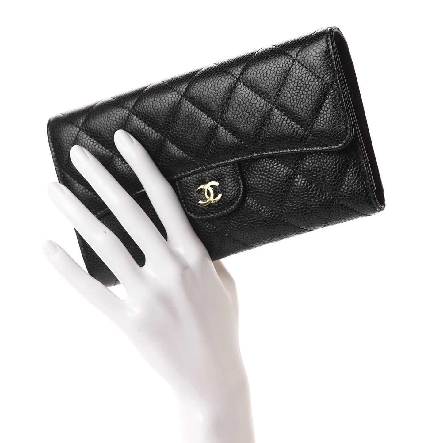 Caviar Quilted Long Flap Wallet Black