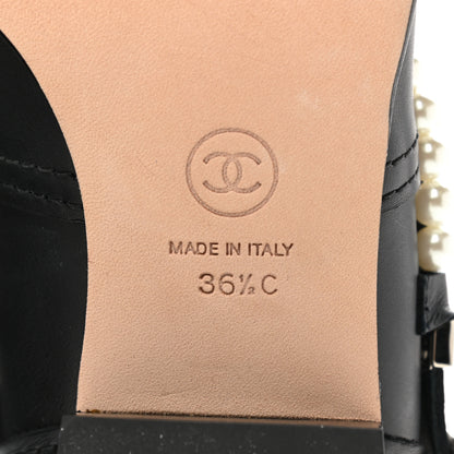 Chanel Calfskin Pearl Cap Toe Short Boots 36.5 Black 6 of 9