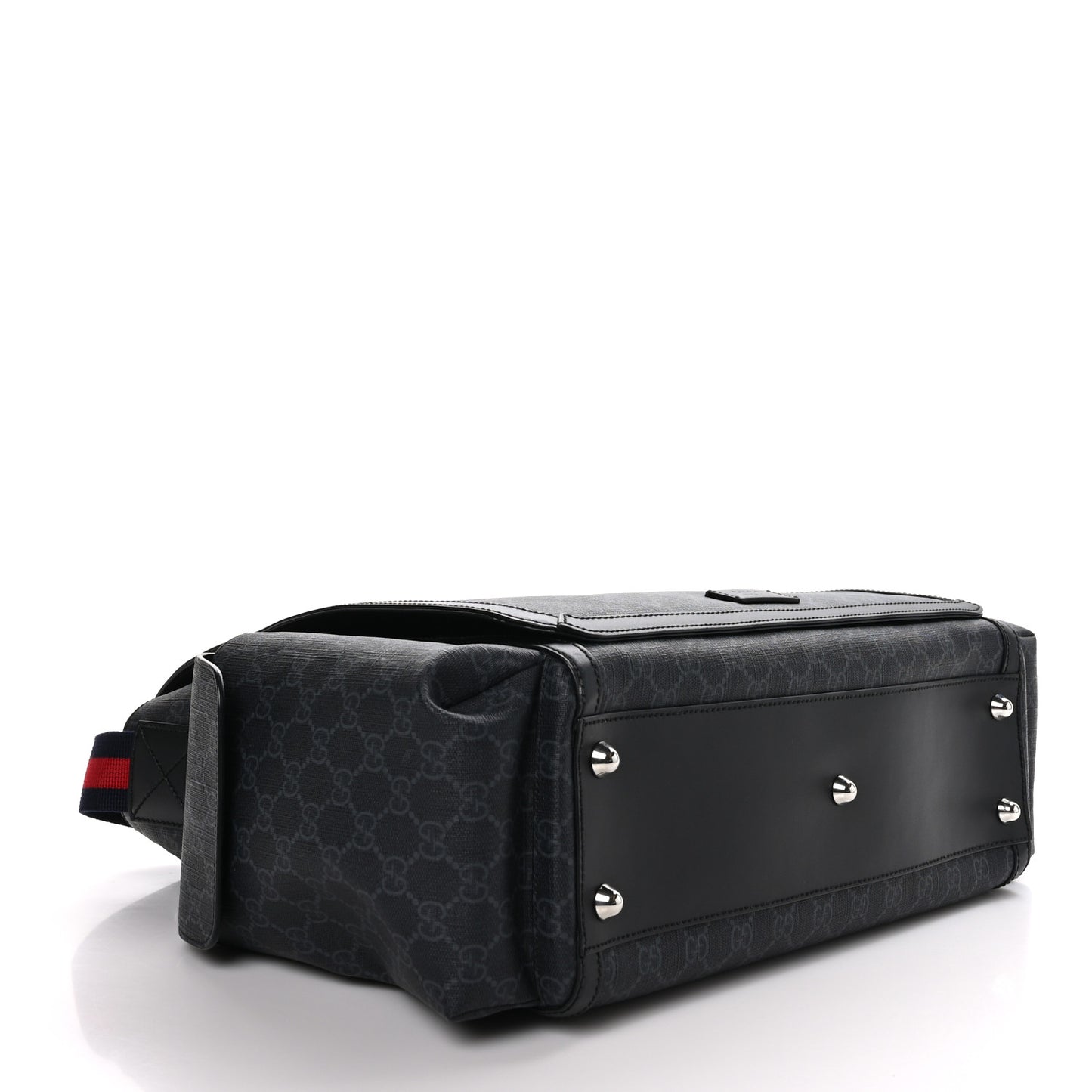 GG Supreme Monogram Web Messenger Diaper Bag Black Grey