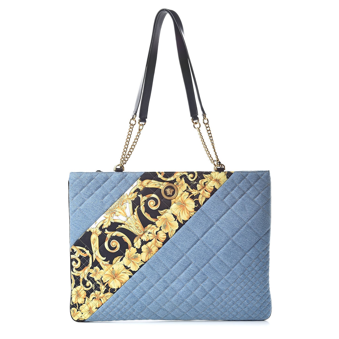 Denim Printed Barocco Shopping Tote Dusk Blue Multicolor