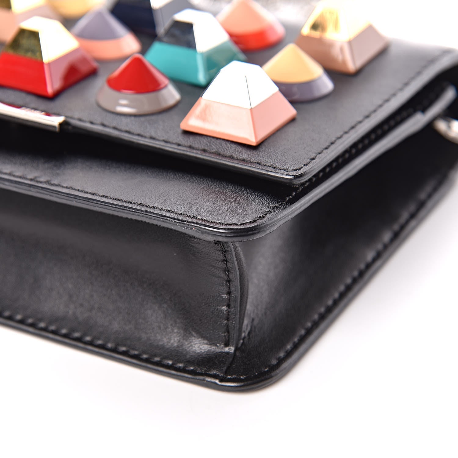 Fendi Vitello Liberty Studded Tube Wallet On Chain Black Multicolor 9 of 12