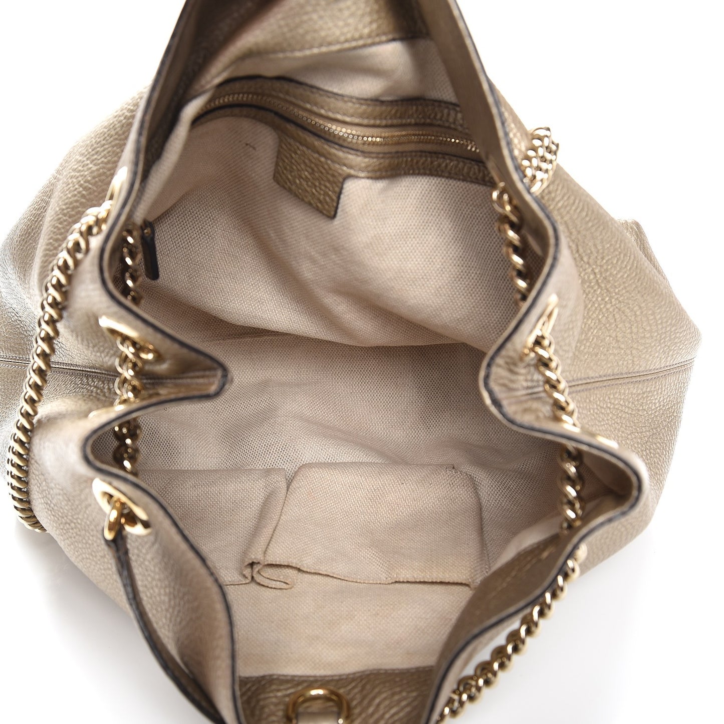 Metallic Pebbled Calfskin Medium Soho Chain Shoulder Bag Golden Beige
