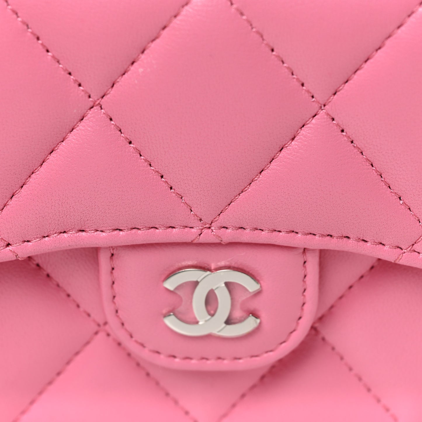 Lambskin Quilted Flap Card Holder On Chain Pink