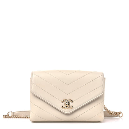 Chanel Calfskin Chevron Stitched Coco Waist Bag Ivory 1 of 18