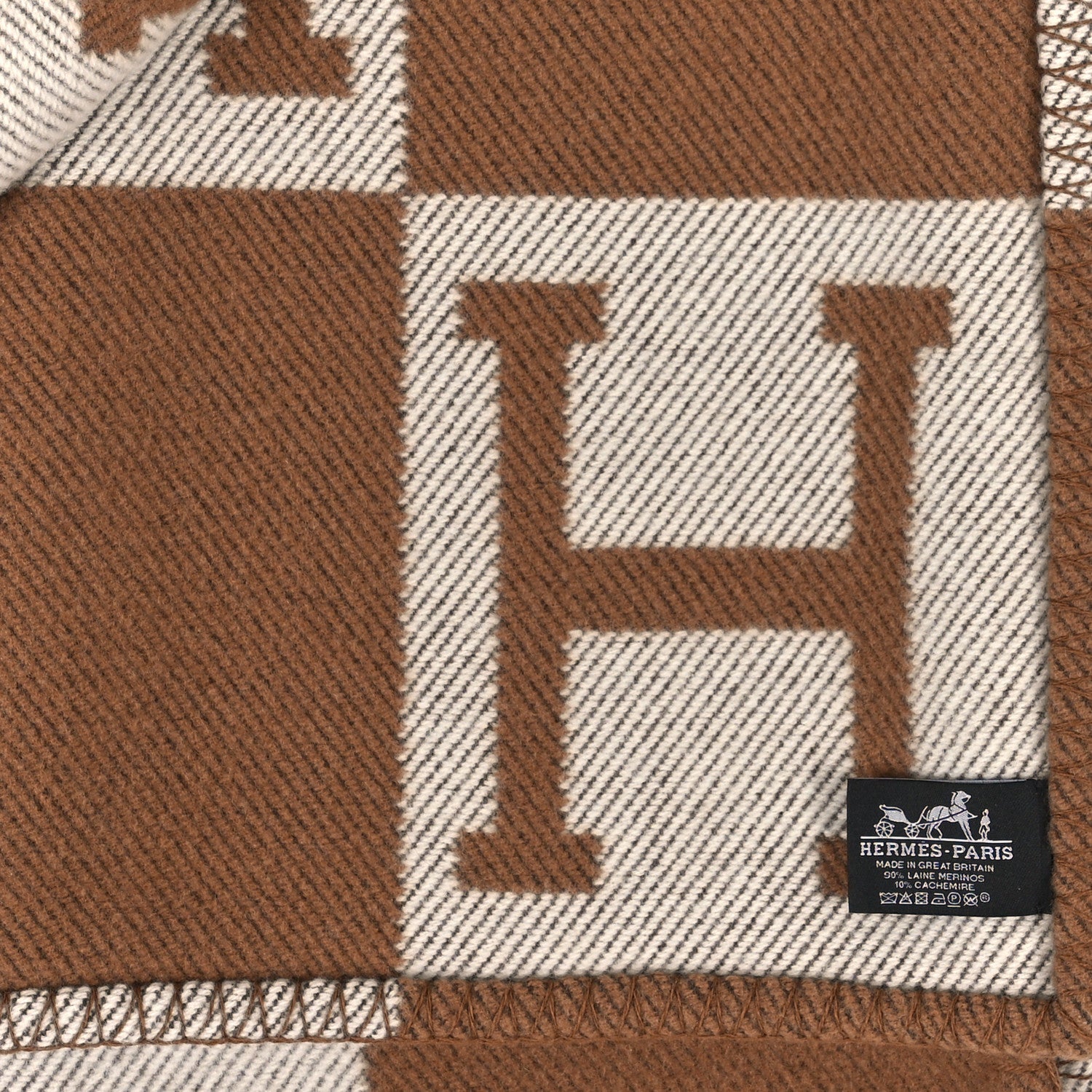 Hermes Wool Cashmere New Classic Avalon Blanket Ecru Camel 3 of 3