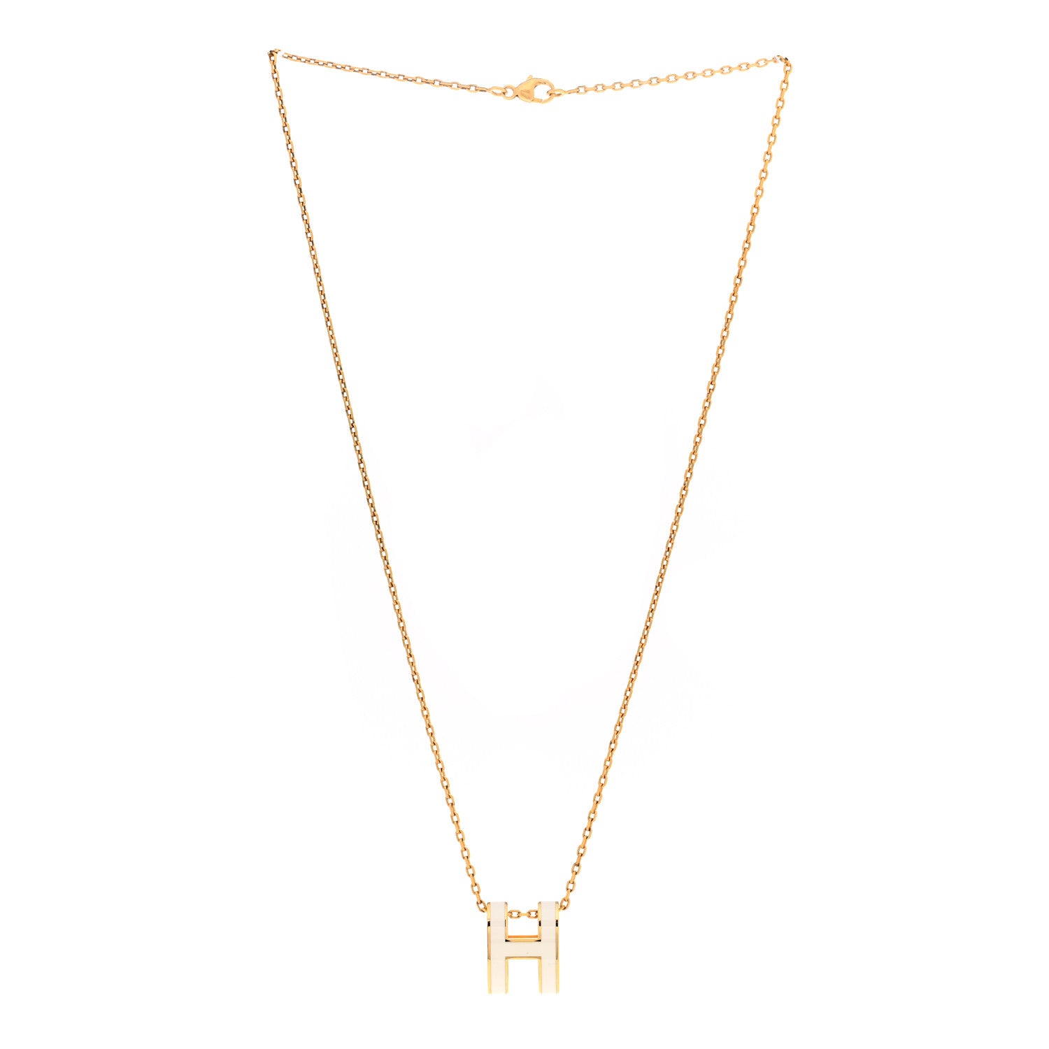Hermes Lacquered Gold Pop H Pendant Necklace White 3 of 7