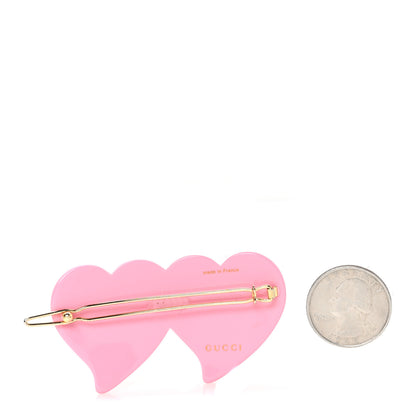 Gucci Resin Crystal Embellished GG Double Heart Hair Clip Pink 2 of 3