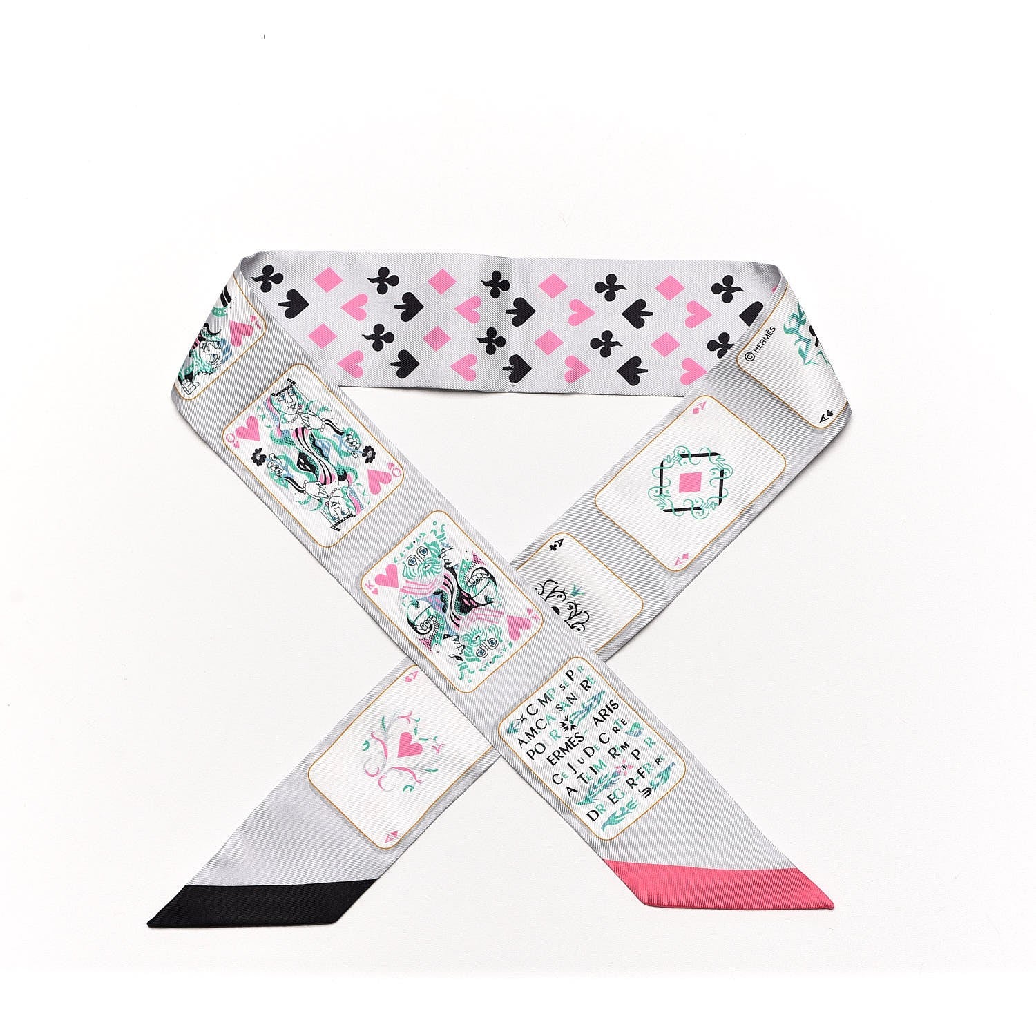 Hermes Silk Jeu de Cartes Twilly Gris Perle Rose Noir 2 of 5