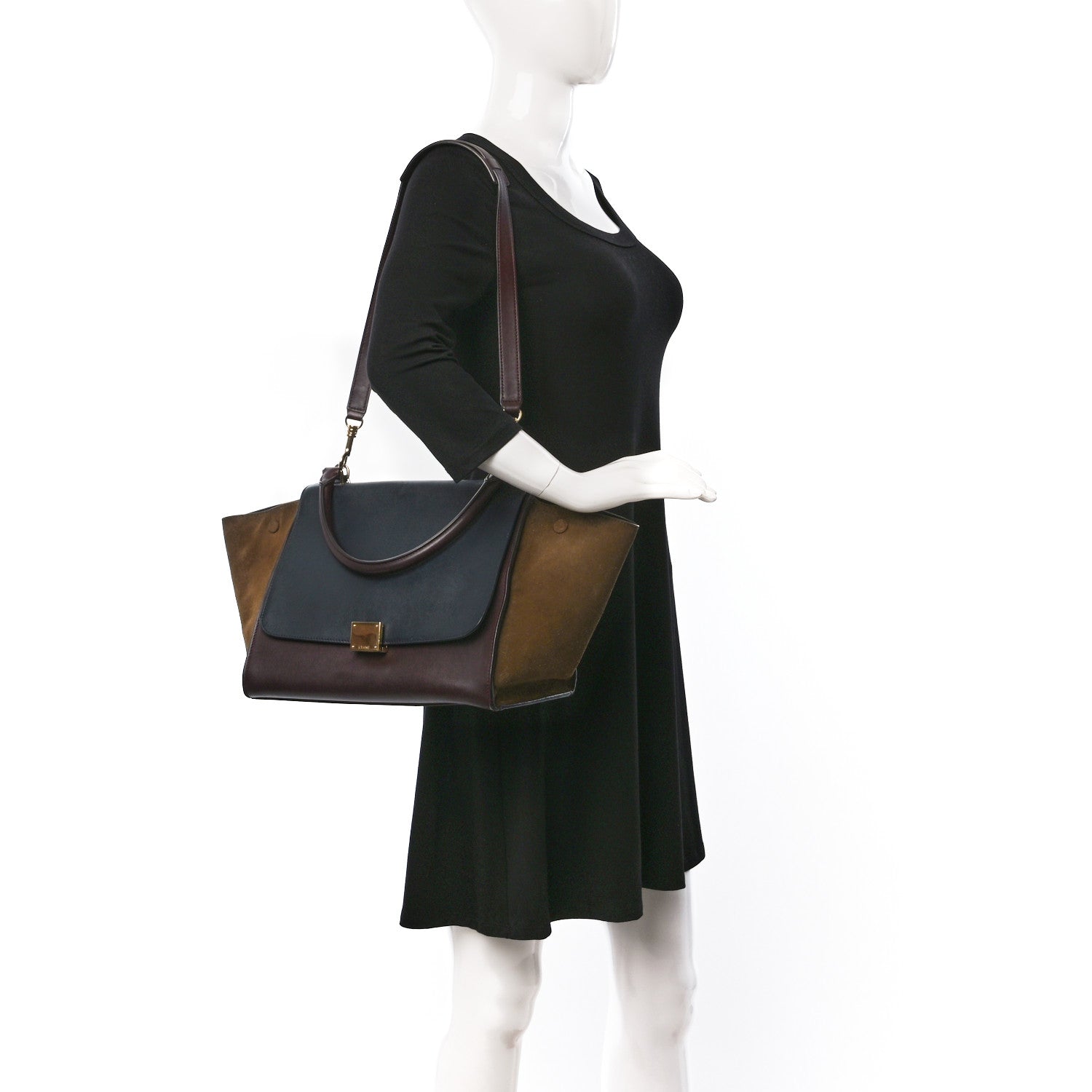 Celine Calfskin Suede Tri-Color Medium Trapeze Burgundy 2 of 10