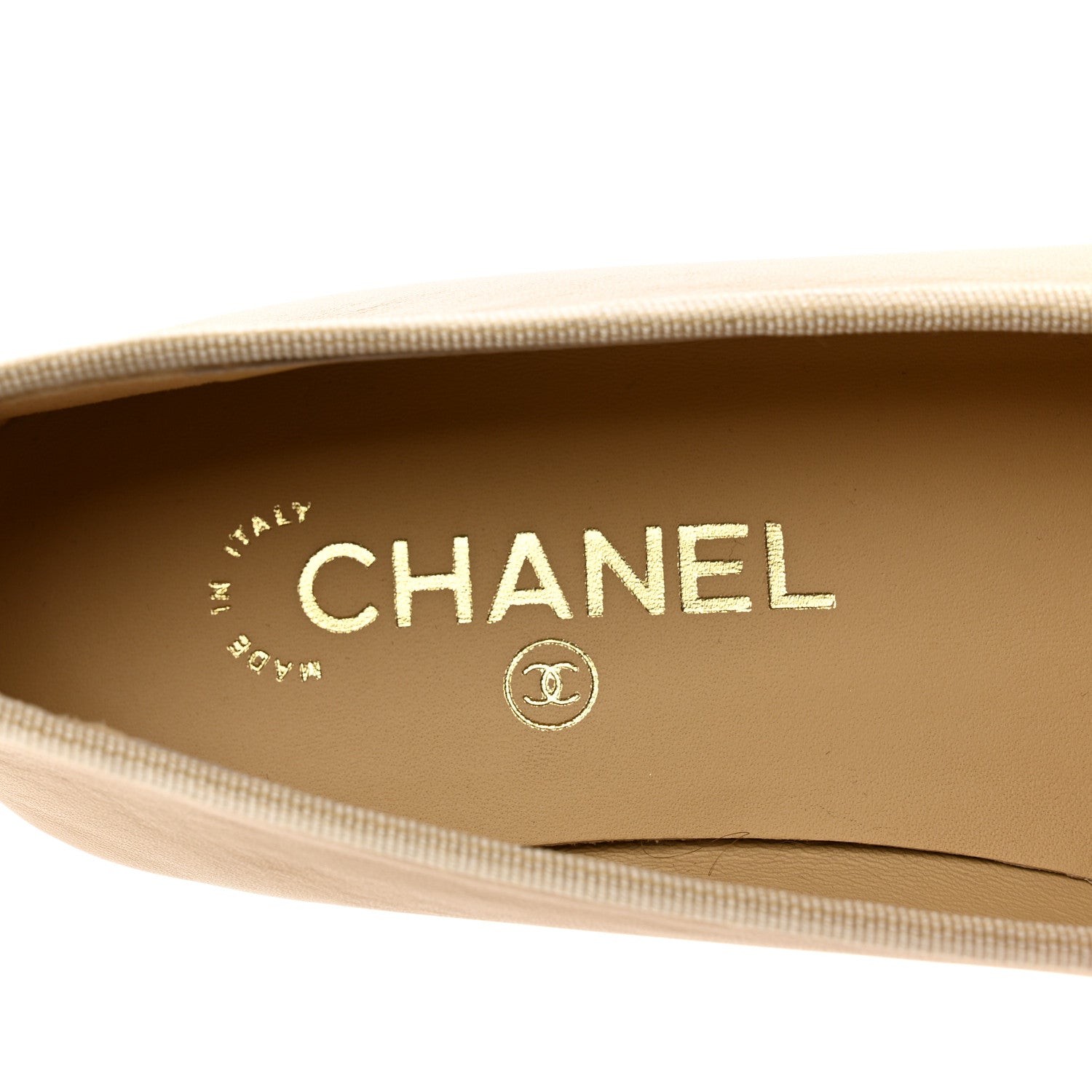 Chanel Lambskin Cap Toe CC Ballerina Flats 37.5 Beige Black 8 of 9