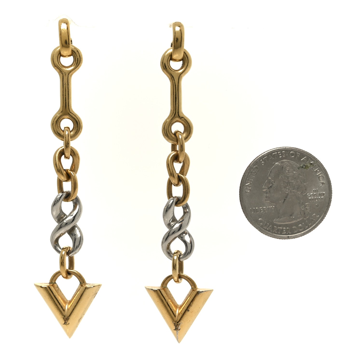 Louis Vuitton Essential V Dangle Earrings Gold Silver 2 of 4