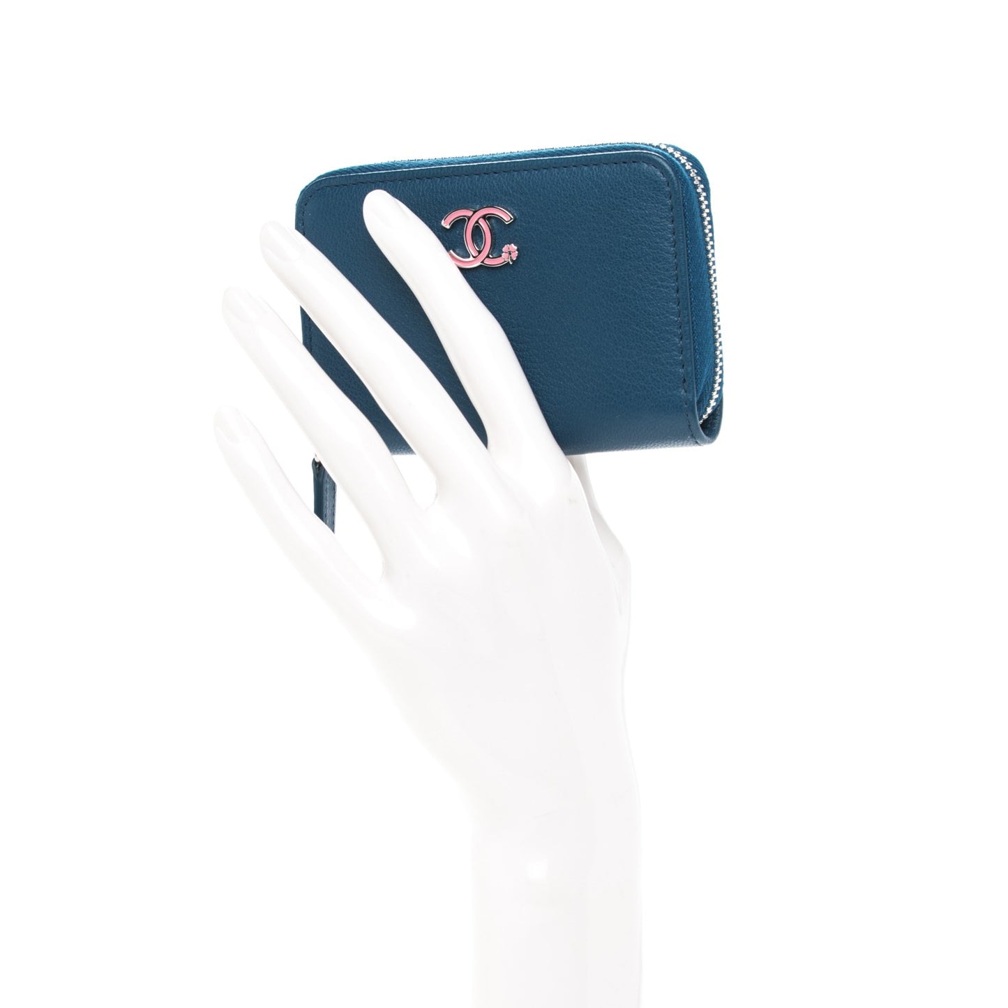 Goatskin Zip Around Coin Purse Wallet Dark Navy