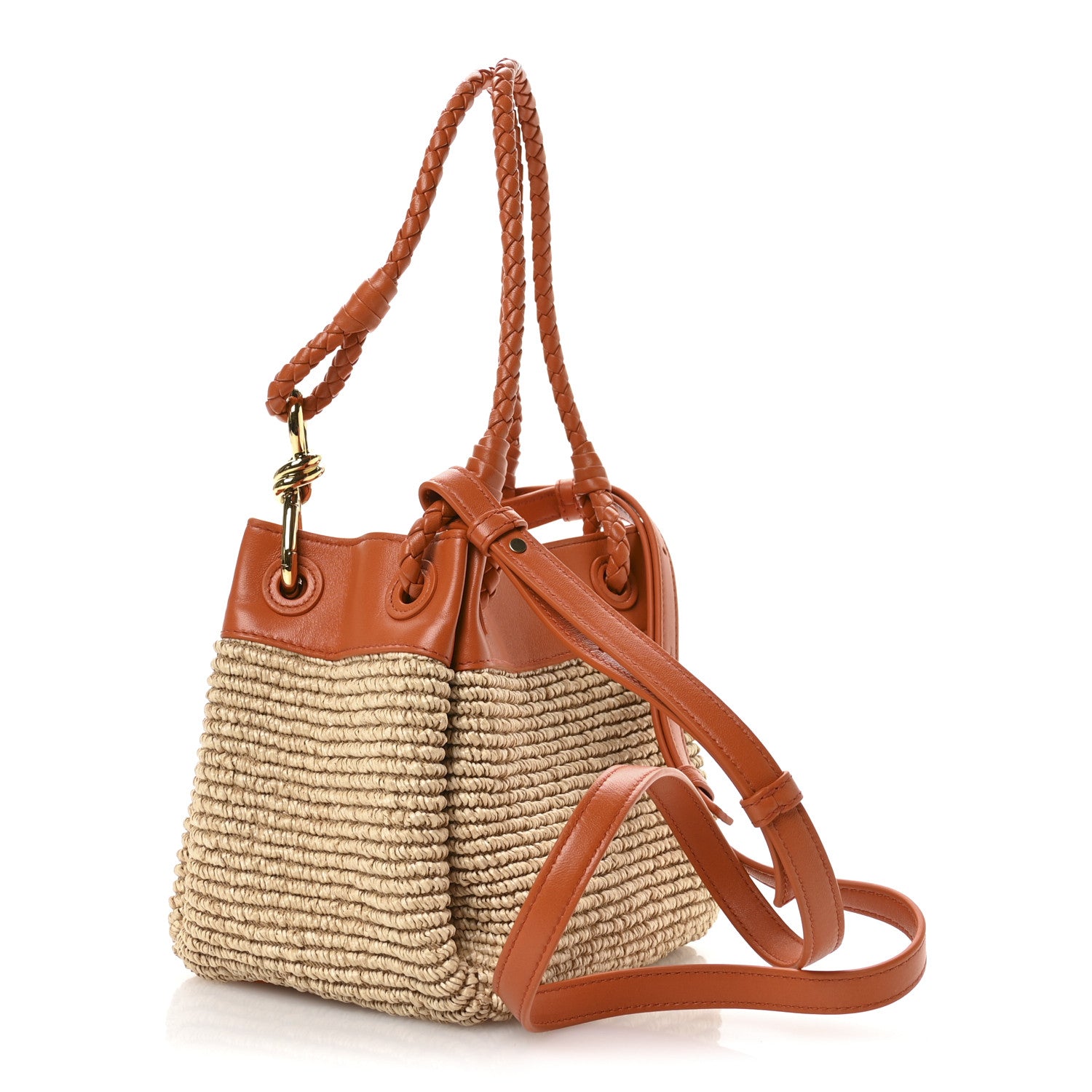 Bottega Veneta Raffia Nappa Small Parachute Shoulder Bag Natural Burned Orange 2 of 9