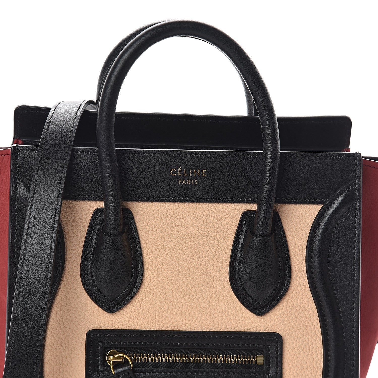 Celine Drummed Calfskin Nubuck Nano Tri-Color Luggage Ruby 6 of 8