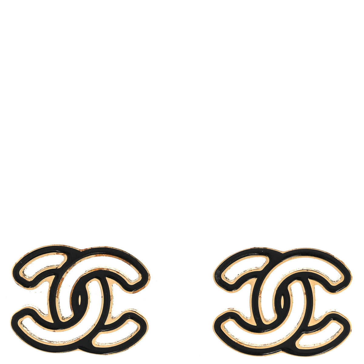 Chanel Metal Enamel CC Earrings Gold Black 1 of 5