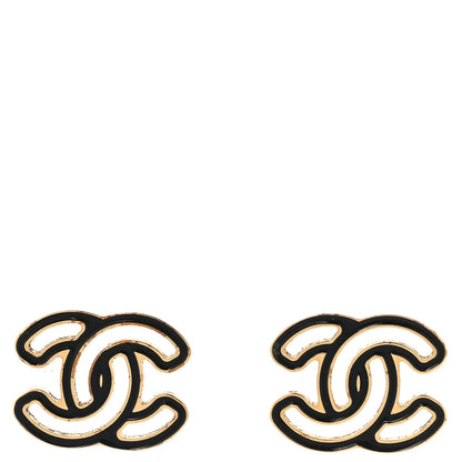 Chanel Metal Enamel CC Earrings Gold Black 1 of 5