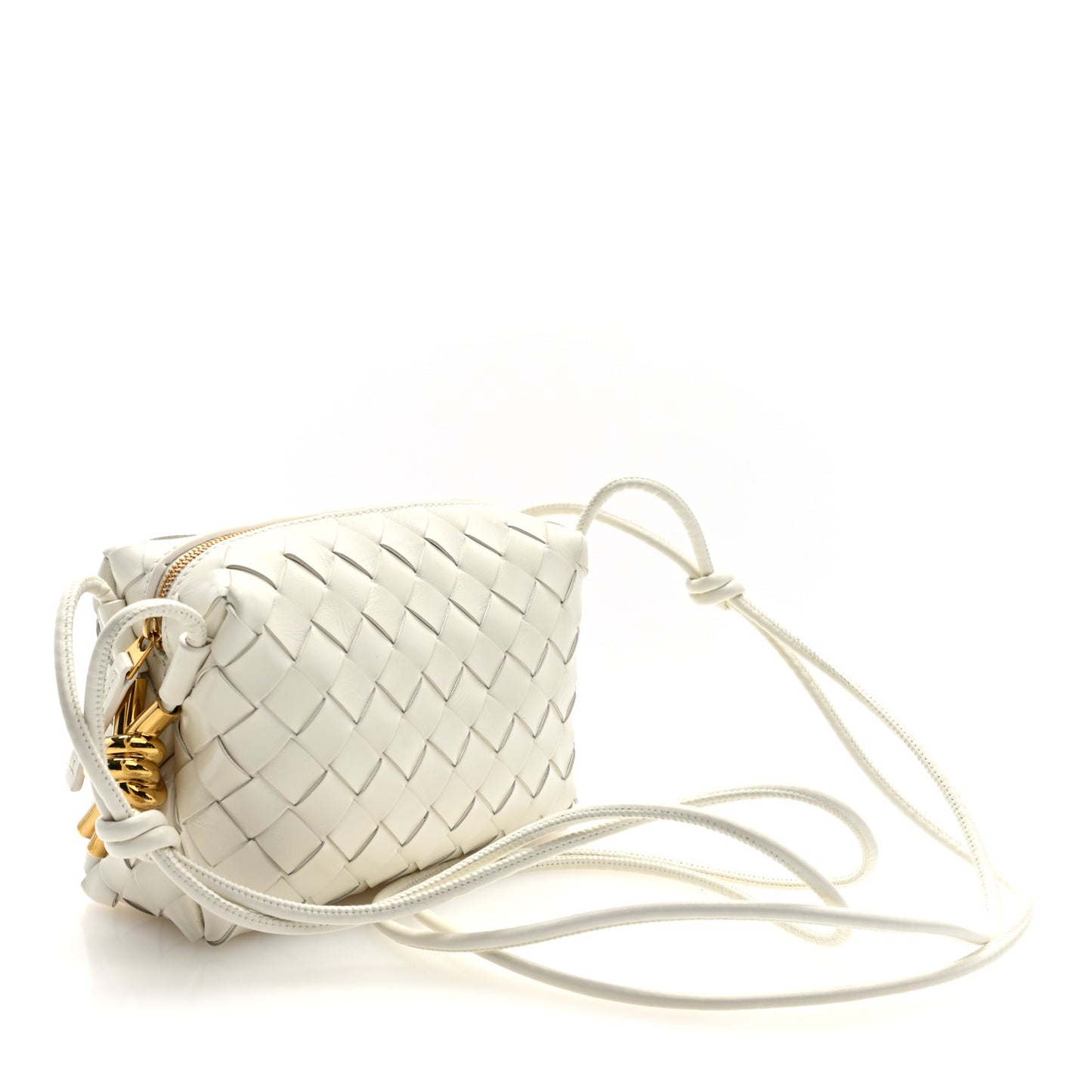 Polished Nappa Intrecciato Metal Knots Mini Loop Camera Bag Bone