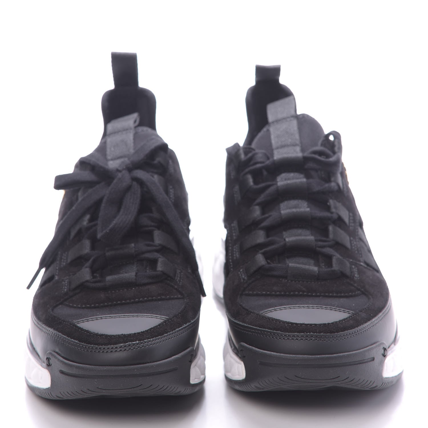 Chanel Fabric Calfskin Suede CC Sneakers 37.5 Black 2 of 9