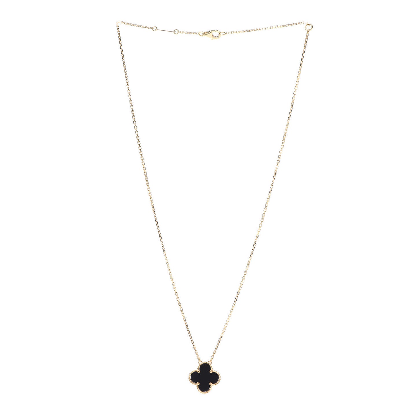 18K Yellow Gold Black Onyx Vintage Alhambra Pendant Necklace