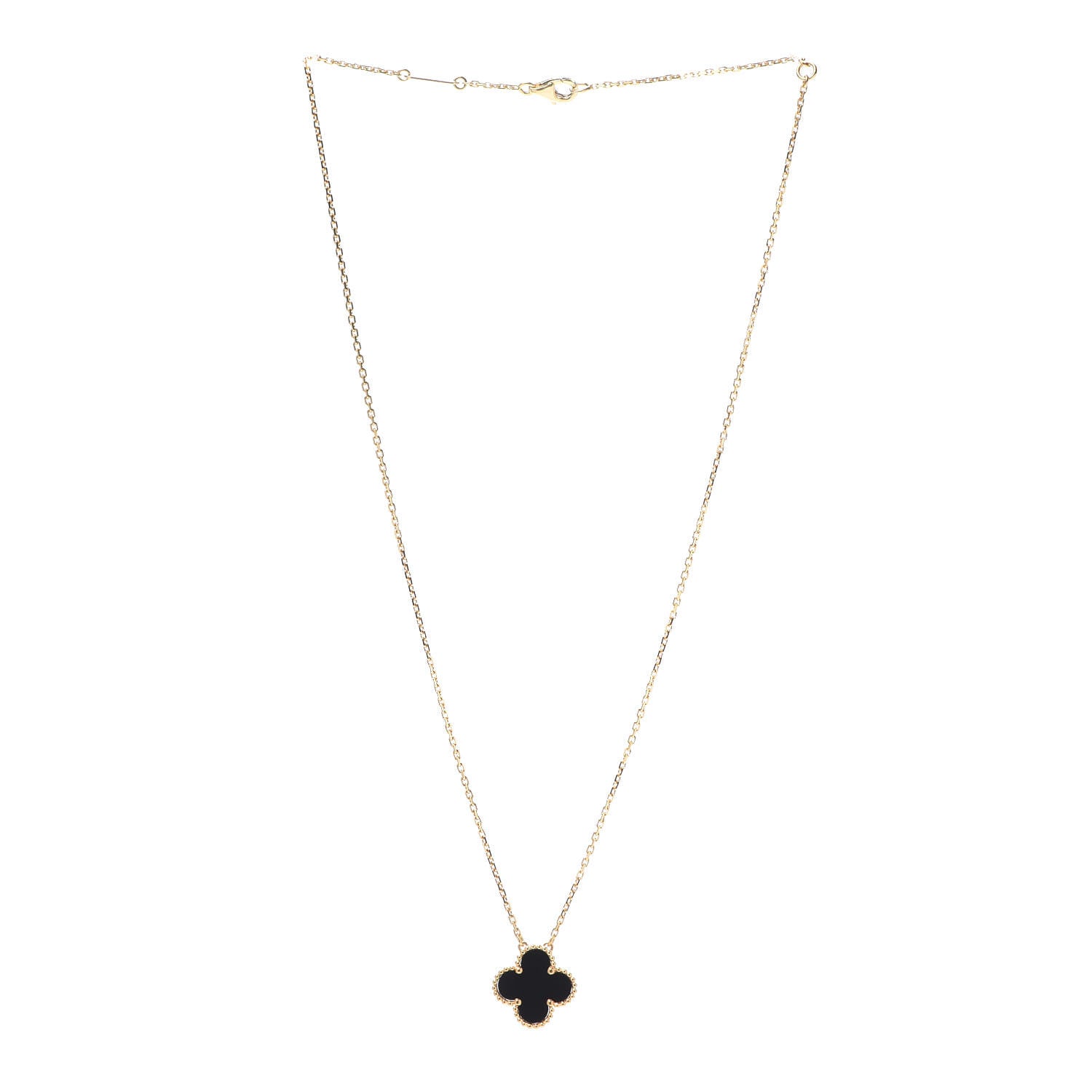 Van Cleef & Arpels 18K Yellow Gold Black Onyx Vintage Alhambra Pendant Necklace 3 of 8