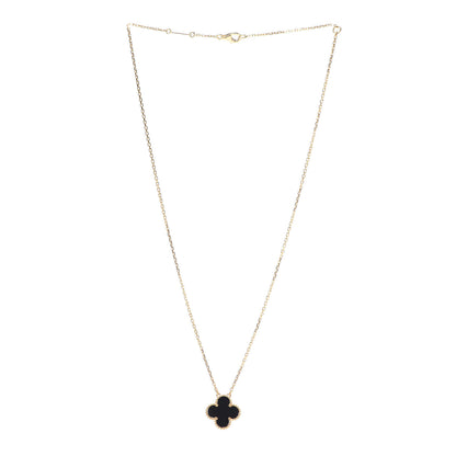 Van Cleef & Arpels 18K Yellow Gold Black Onyx Vintage Alhambra Pendant Necklace 3 of 8