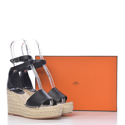 Hermes Calfskin Tivoli Espadrille Wedge Sandals 38 Black 11 of 11