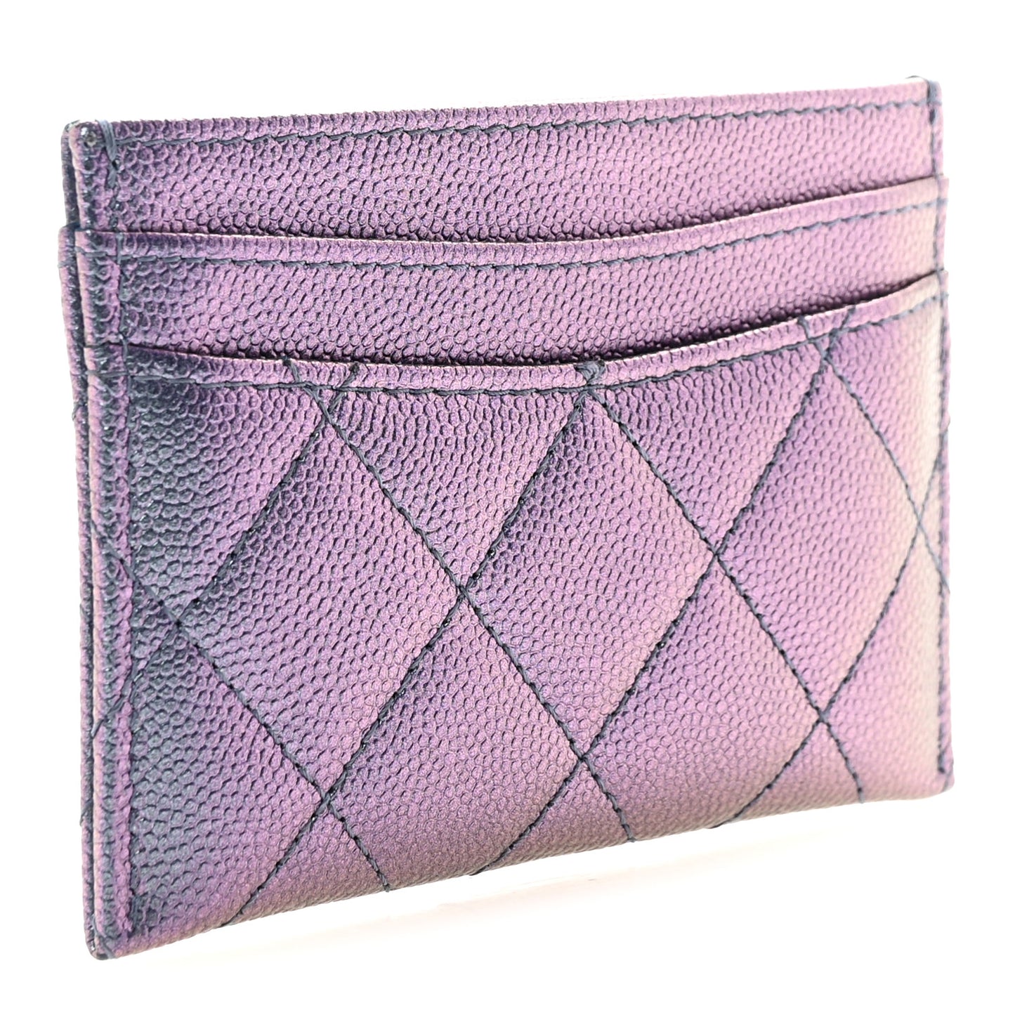 Iridescent Caviar Quilted Card Holder Dark Blue