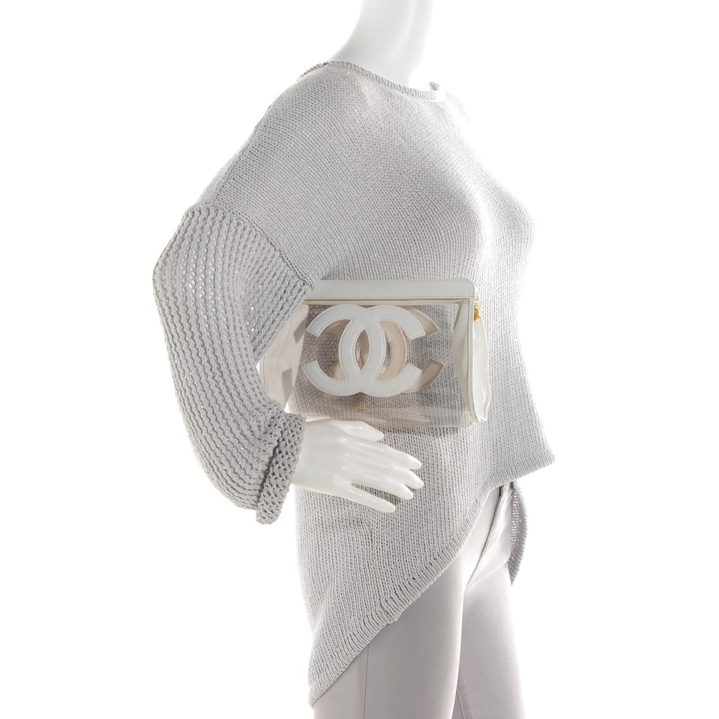 Vinyl CC Logo Cosmetic Pouch White