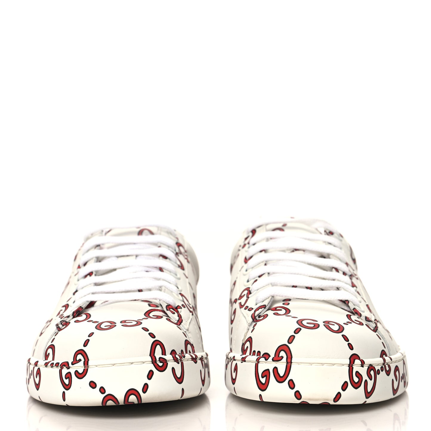 Calfskin GucciGhost Print Mens Ace Sneakers 11 White Hibiscus Red