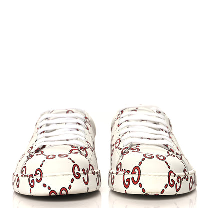 Gucci Calfskin GucciGhost Print Mens Ace Sneakers 11 White Hibiscus Red 3 of 12