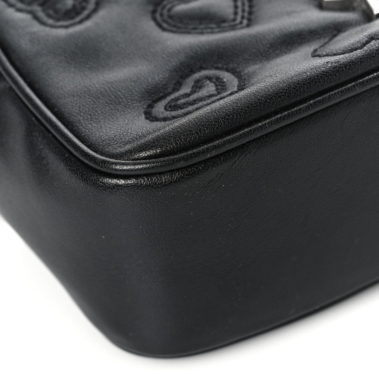 Calfskin Heart Embossed Monogram Belt Bag Black