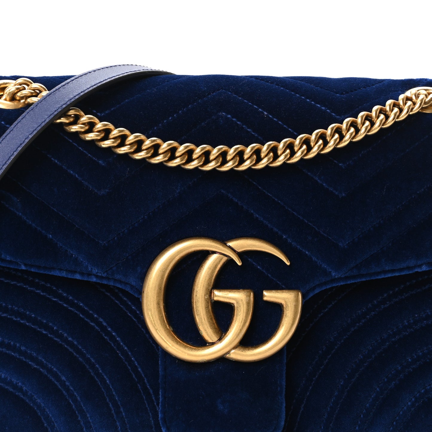 Velvet Matelasse Medium GG Marmont Shoulder Bag Cobalt Blue