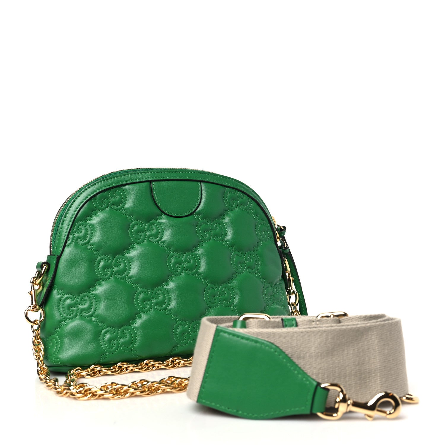 Gucci Calfskin GG Matelasse Small Dome Shoulder Bag Green Natural 3 of 10