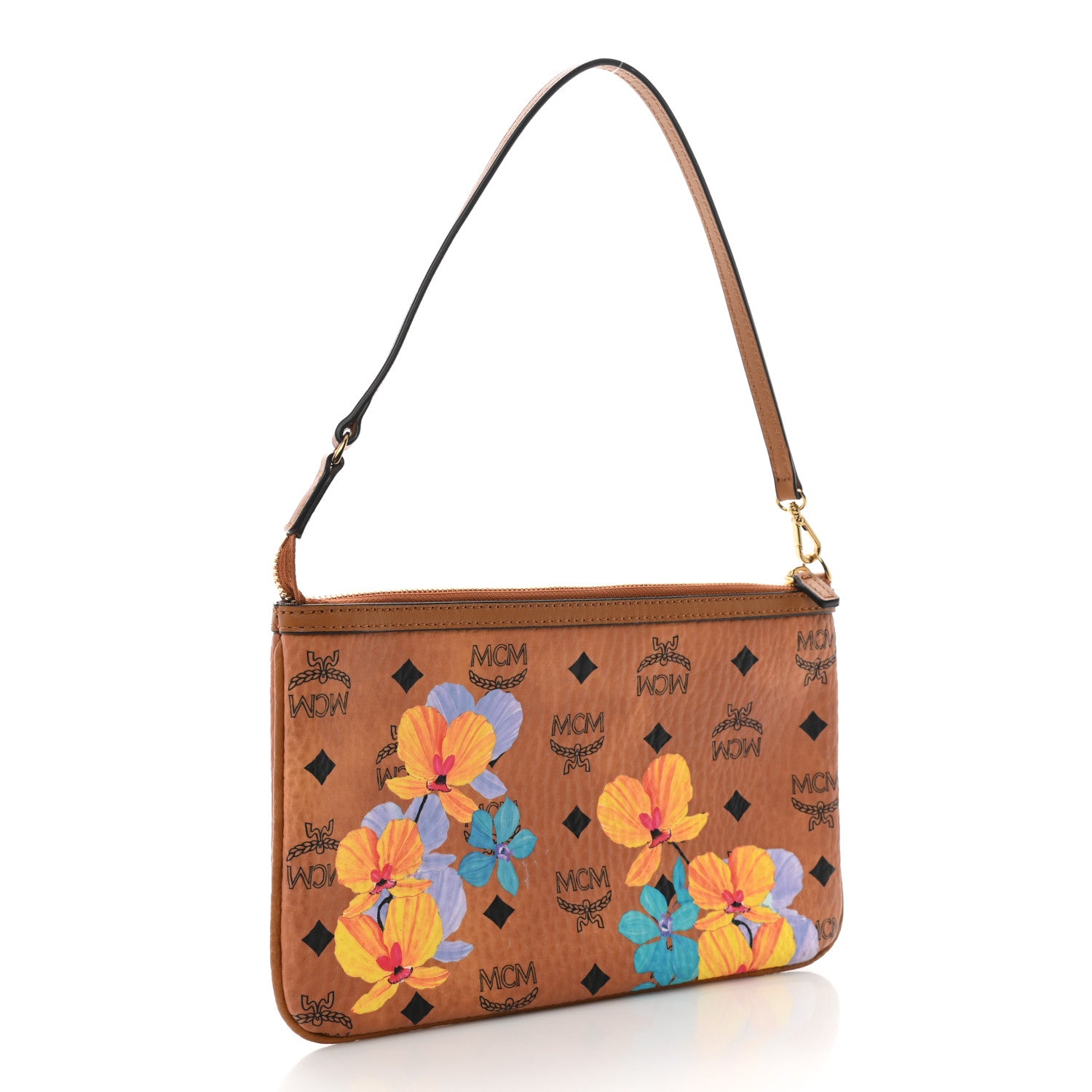MCM Visetos Anya Essential Floral Print Shopper Tote Pouch Cognac 3 of 9